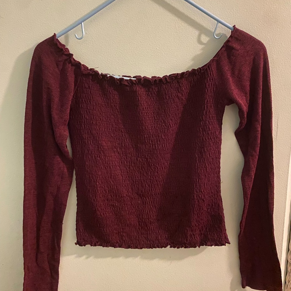 Long Sleeve Maroon Cropped Shirt